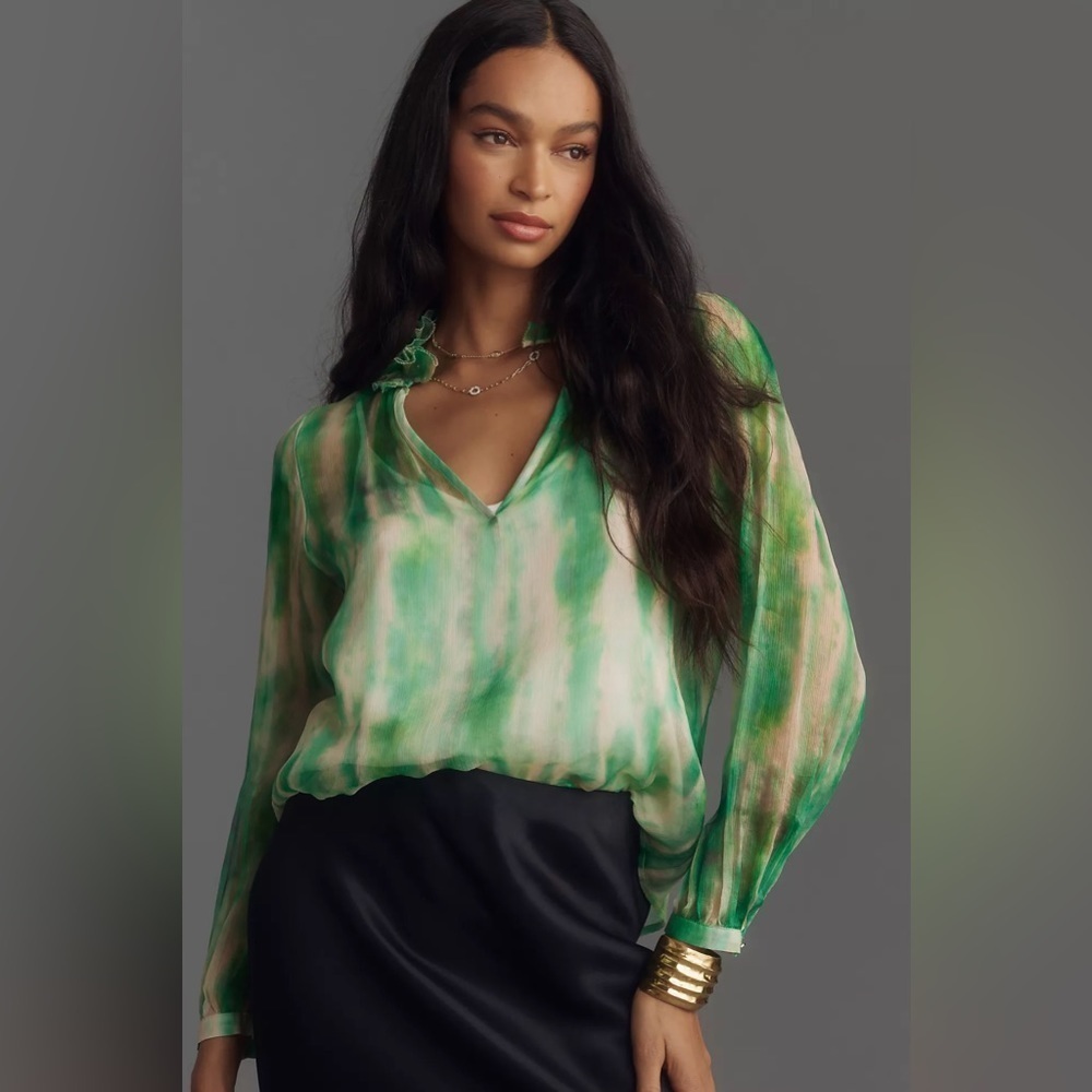 NWT By Anthropologie Long-Sleeve V-Neck Popover Top